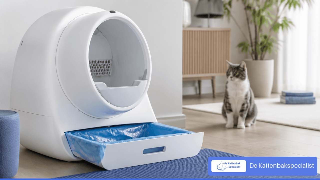 Automatische kattenbak met een goed passende opvangzak in de afvallade