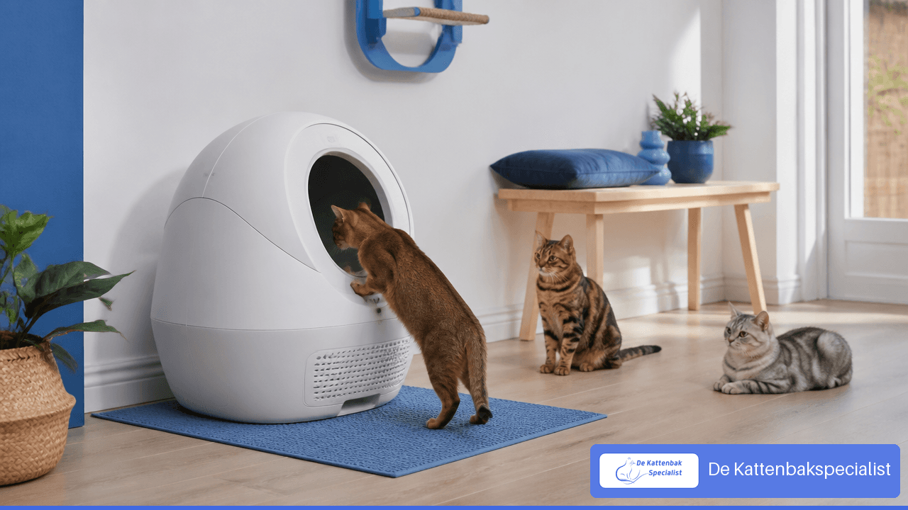 Automatische kattenbak voor een huishouden met drie katten