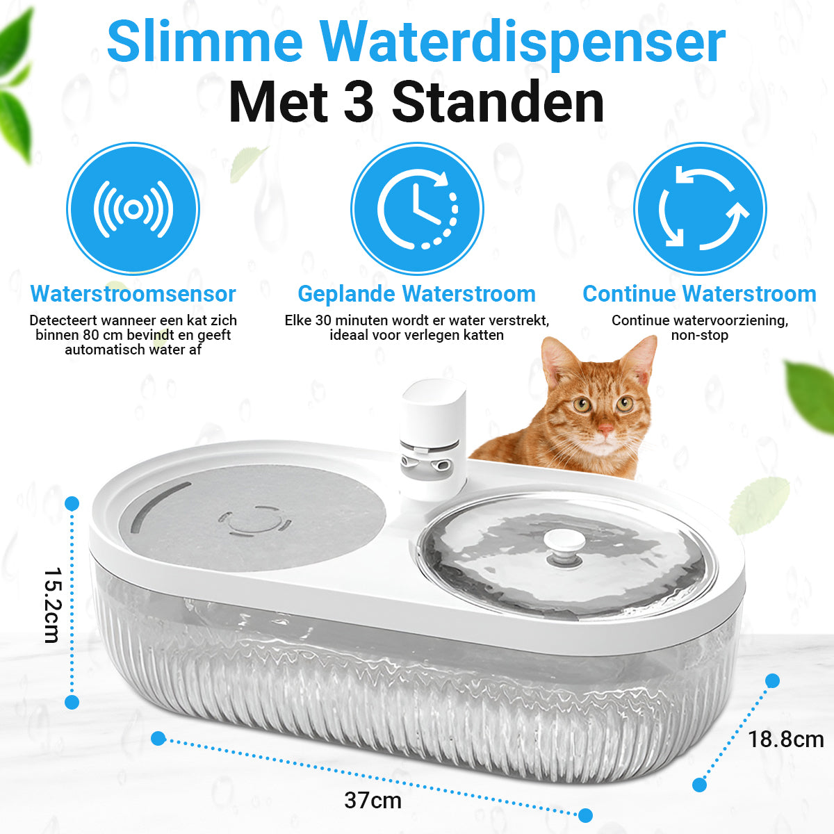 Slimme Drinkfontein Voor Katten En Honden – 4L Waterdispenser Met App, Sensor En 3 Standen